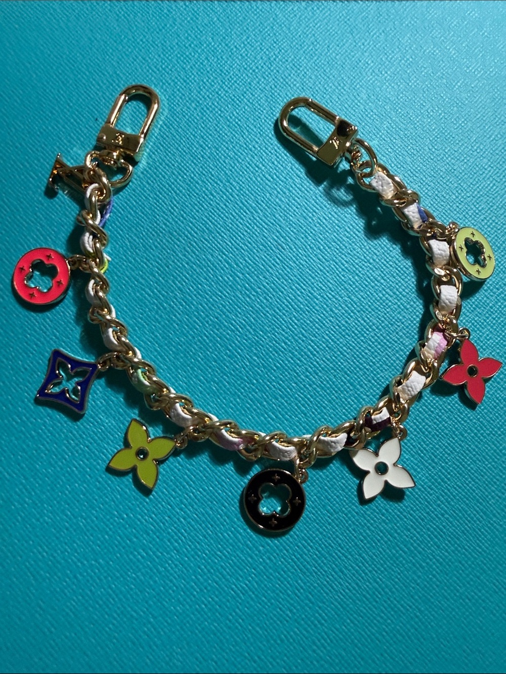 White multicolor flower bag charm